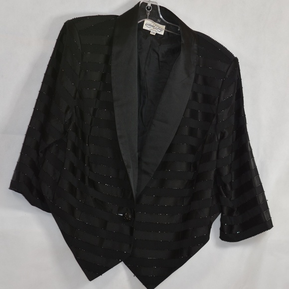 Beaded Ribbon Inspired Bolero Tuxedo Jacket Sz 22W Katherine & Lindsay - Picture 2 of 8